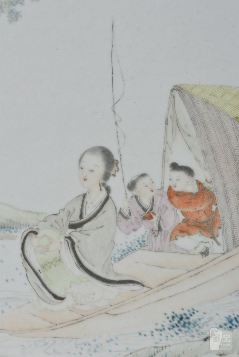 清光绪 胡仙哉浅绛彩仕女瓷板 - 图3